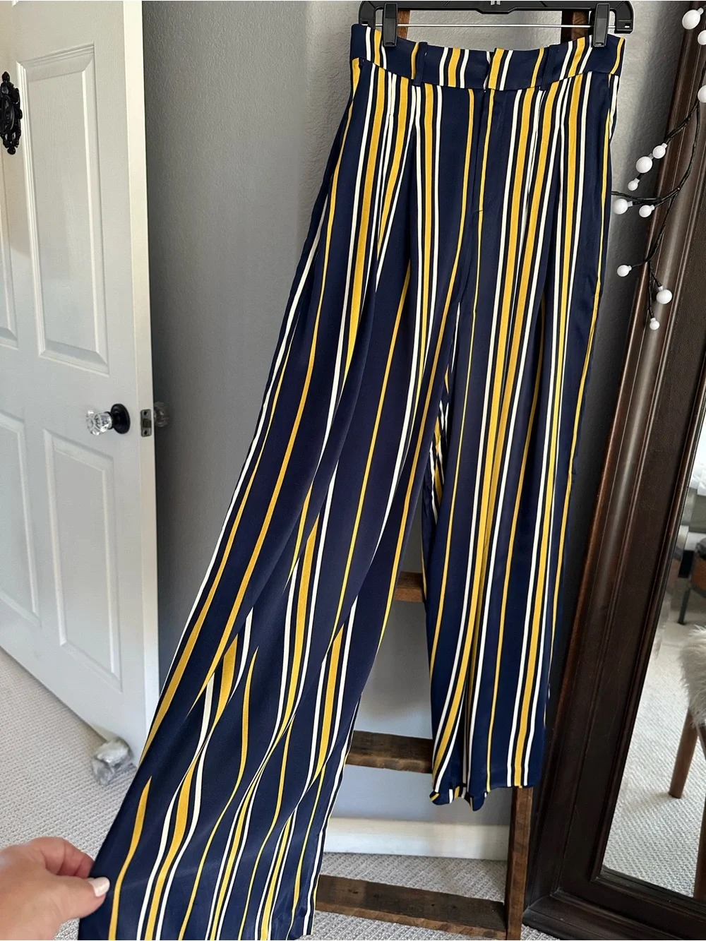 Anthropologie Maeve Navy, Mustard & White Striped Pants, size 8